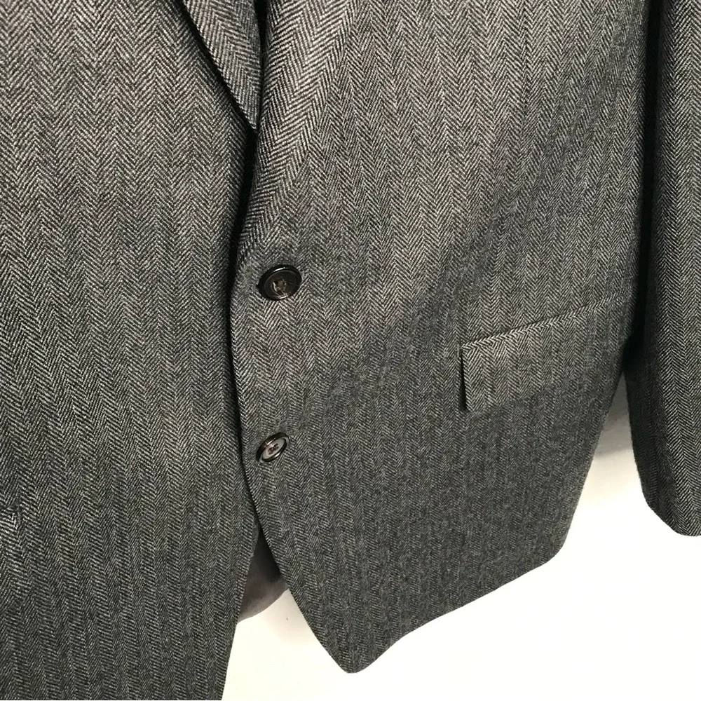 Ralph Lauren Mens Blazer 44R 100%‎ Wool Charcoal Gray Herringbone Macy's Store